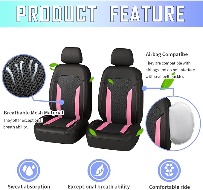 Universal Fabric Seat Covers — Front Seat — Pink