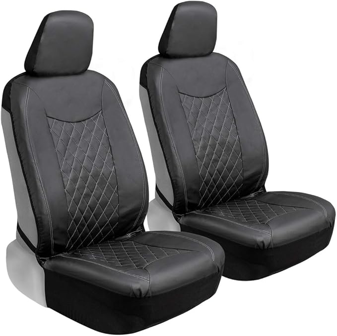Faux Leather Car Seat Covers — Front Seat — Black