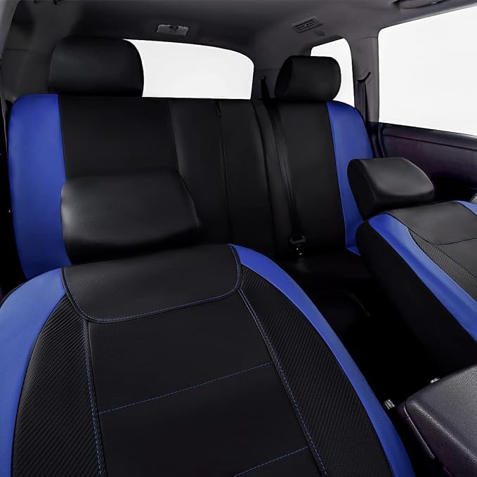 Faux Leather Car Seat Covers — Full Set — Blue / Black