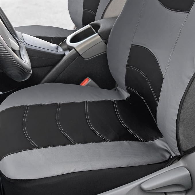 Faux Leather Car Seat Covers — Front Seat — Black / Gray