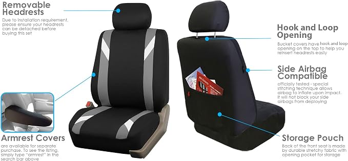 Universal Fabric Seat Covers — Front Seat — Gray