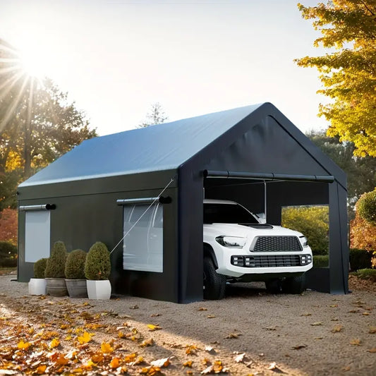12'x20' Heavy-Duty Carport, Waterproof UV-Resistant Portable Garage Canopy Black 650eda17-7822-451b-af84-b0d2161f9be4