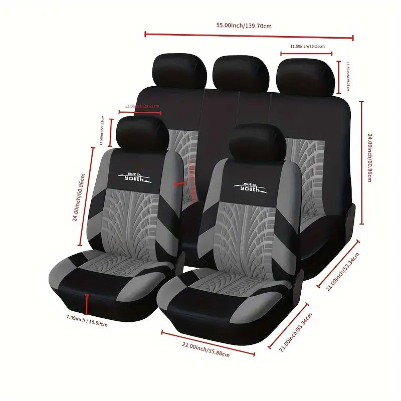 Premium Polyester Fiber Full Set Seat Cover Kit - All-Season Vehicle Seat Protectors Gray 67eec886-e582-4f78-9e26-49f7ab39f6ae
