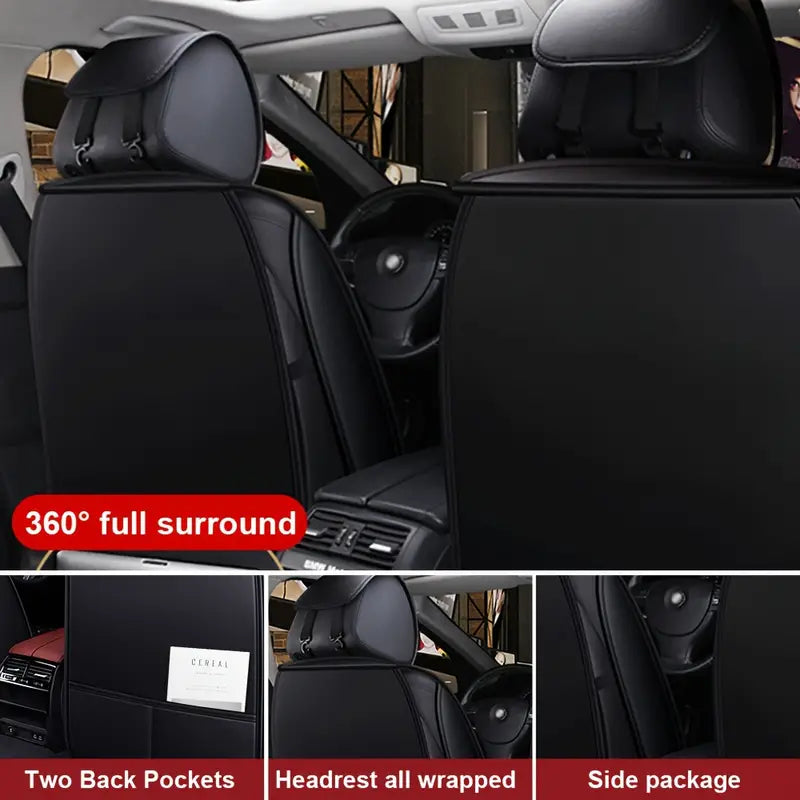 5-Seats Full Set Leather Car Seat Covers Universal Front Rear Protector Mat Pad 6994a3d0-d8d6-4908-b2b3-def634306e85