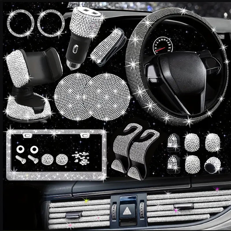 Silvery Car Accessories Set, 27 Pieces Luxury Kit, LOVEWE, Universal Fit 6e873458-313b-43df-bc12-5690c0a610d0