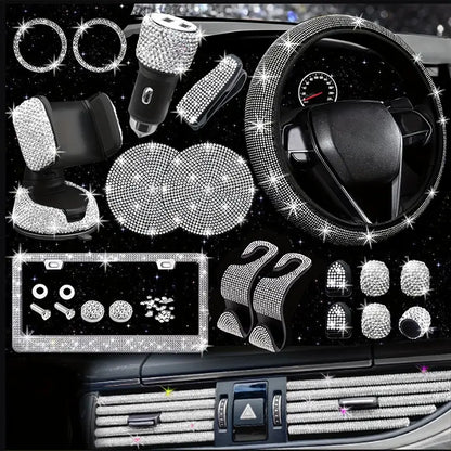 Silvery Car Accessories Set, 27 Pieces Luxury Kit, LOVEWE, Universal Fit 6e873458-313b-43df-bc12-5690c0a610d0