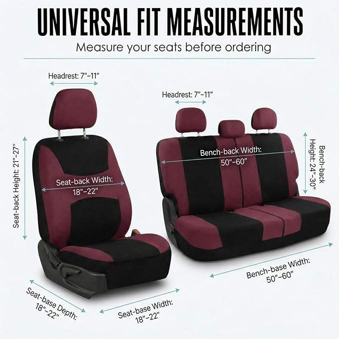 Universal Fabric Seat Covers — Full Set — Burgundy