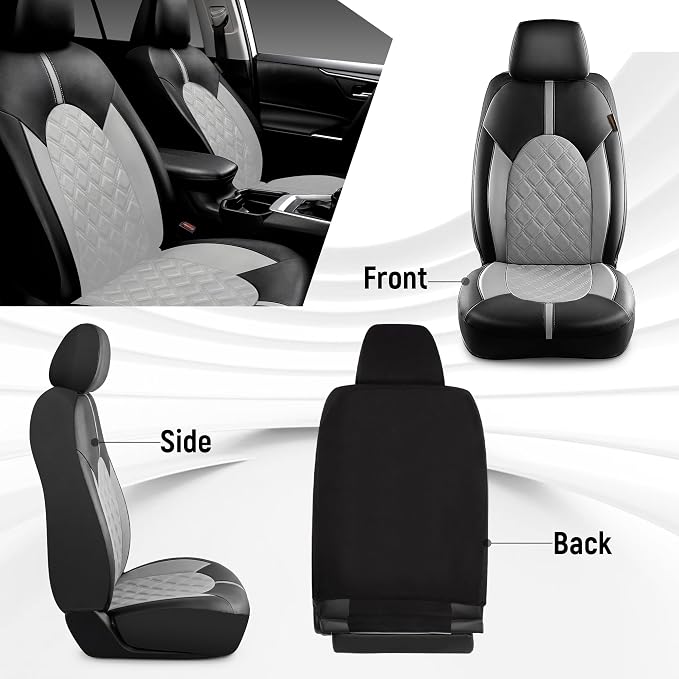 Universal Faux Leather Seat Covers — Front Seat — Gray
