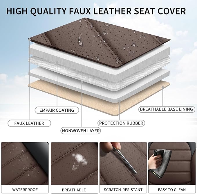 Universal Faux Leather Seat Covers — Full Set — Brown