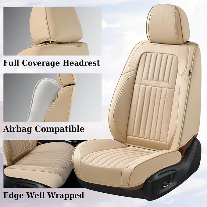 Universal Faux Leather Seat Covers — Front Seat — Beige