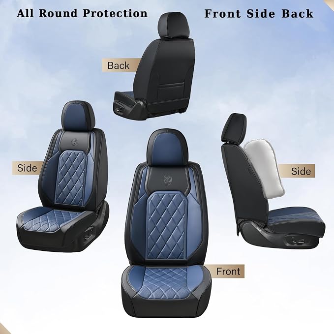 Universal Faux Leather Seat Covers — Full Set — Black / Blue