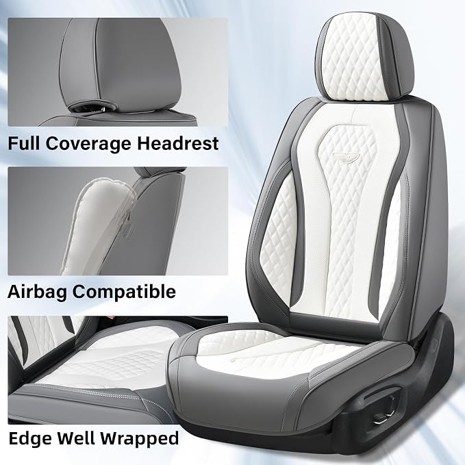 Universal Faux Leather Seat Covers — Front Seat — White