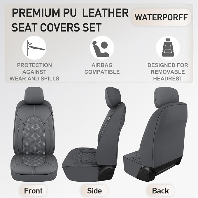 Universal Faux Leather Seat Covers — Front Seat — Gray