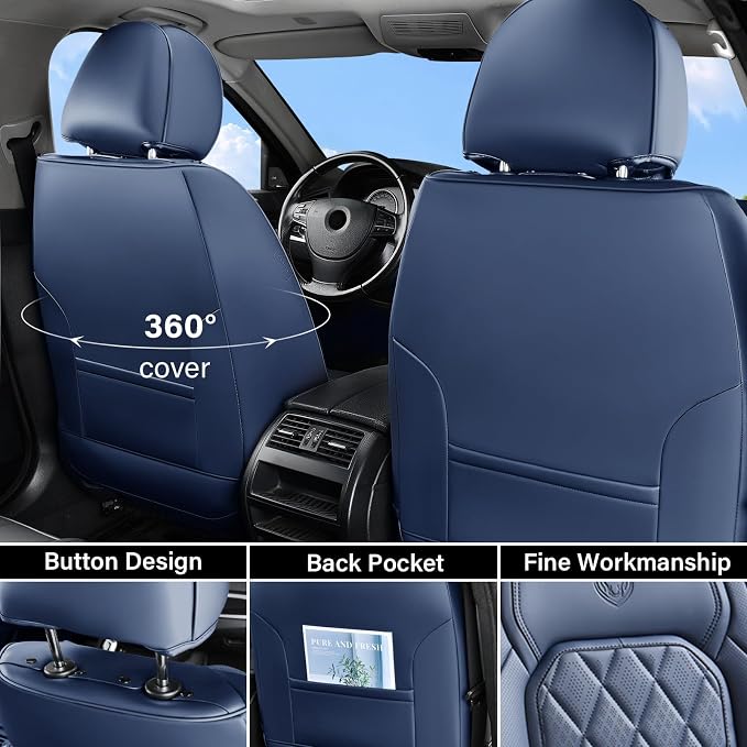 Universal Faux Leather Seat Covers — Front Seat — Blue
