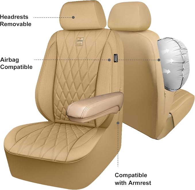 Universal Faux Leather Seat Covers — Front Seat — Beige