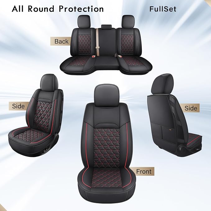 Seat Covers for Multiple Vehicles — Full Set — Black / Red
