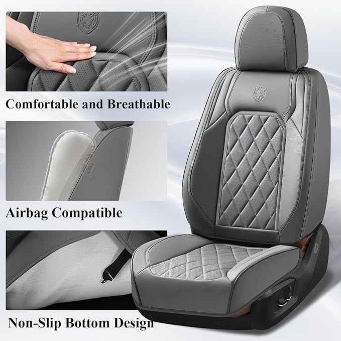 Universal Faux Leather Seat Covers — Front Seat — Gray