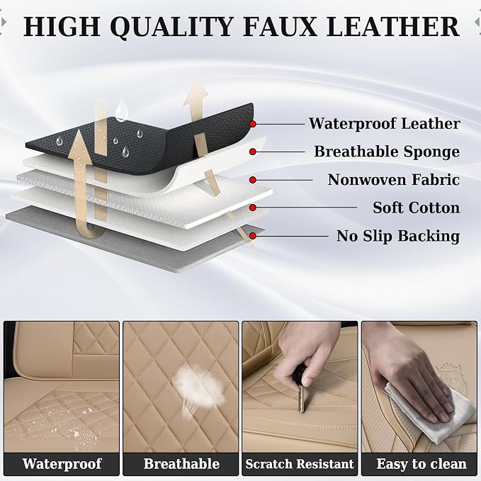 Universal Faux Leather Seat Covers — Full Set — Beige