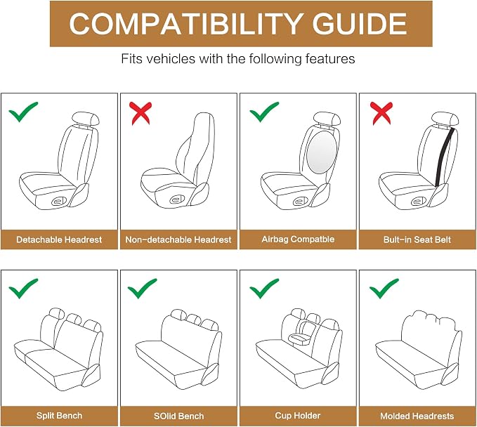 Universal Faux Leather Seat Covers — Full Set — Beige
