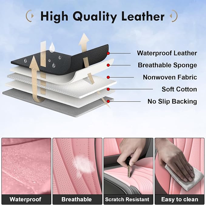 Universal Faux Leather Seat Covers — Full Set — Gray / Pink