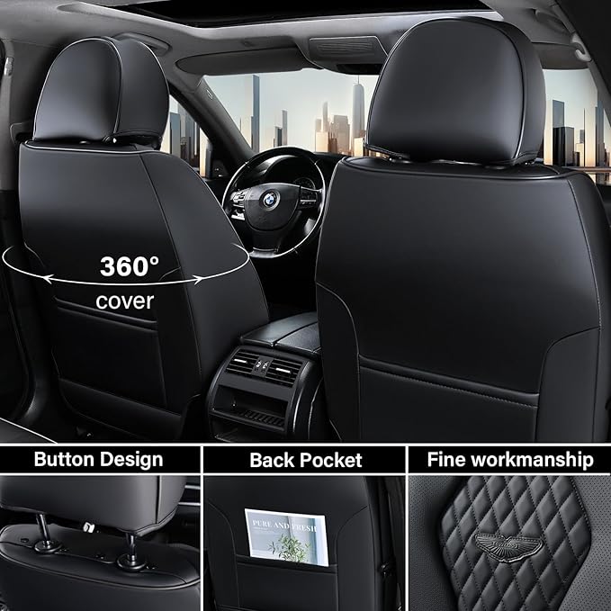 Universal Faux Leather Seat Covers — Front Seat — Black