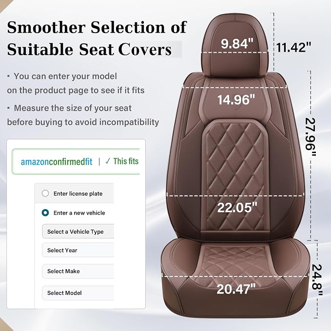 Universal Faux Leather Seat Covers — Full Set — Coffee