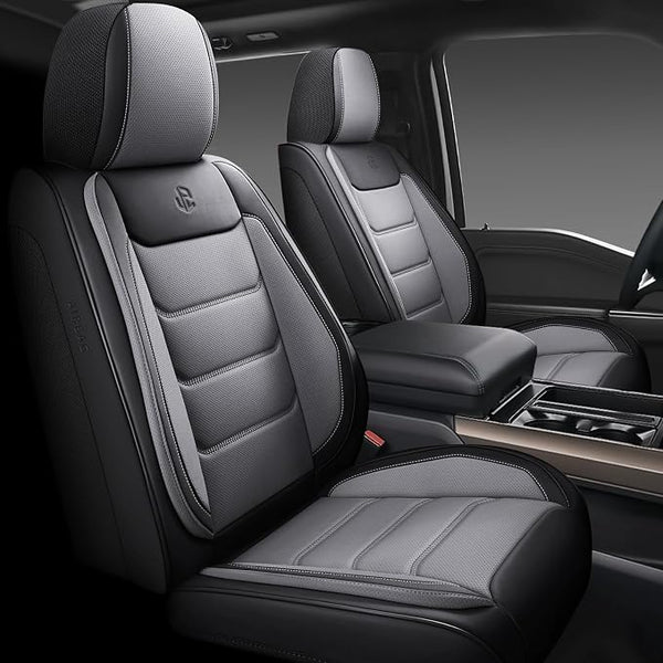 Faux Leather Car Seat Covers — Full Set — Black / Gray