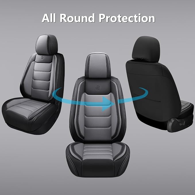 Faux Leather Car Seat Covers — Full Set — Black / Gray