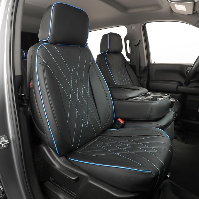 Faux Leather Seat Covers for Chevrolet Silverado — Full Set — Black / Blue