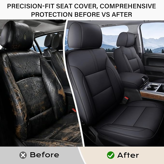 Faux Leather Seat Covers for Chevrolet Silverado / GMC Sierra — Front Seat — Black