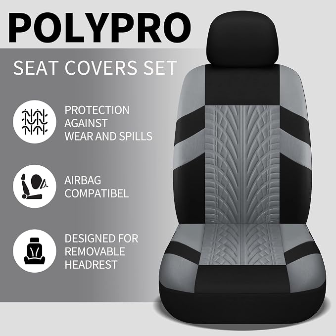 Universal Fabric Seat Covers — Full Set — Black / Gray