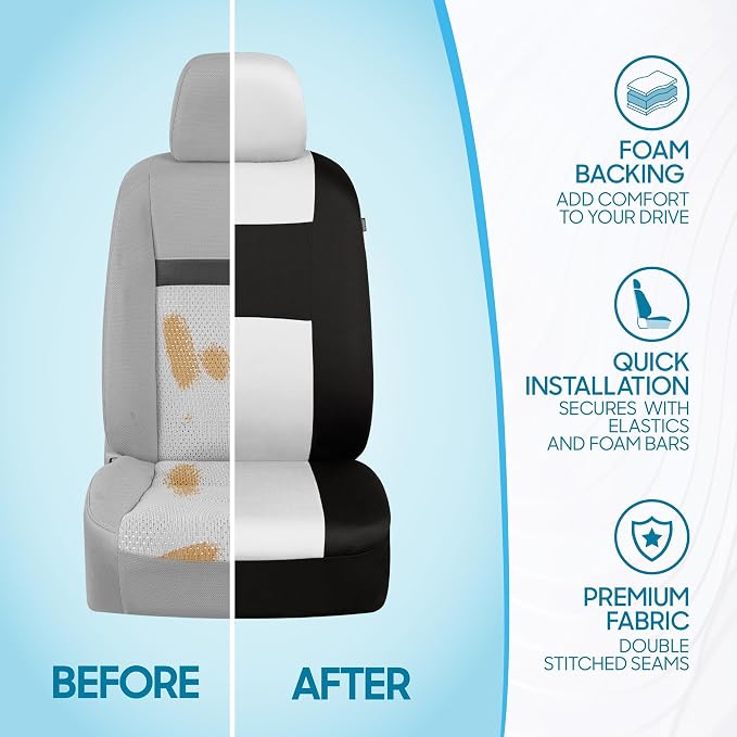 Car Seat Covers — Full Set — White / Black