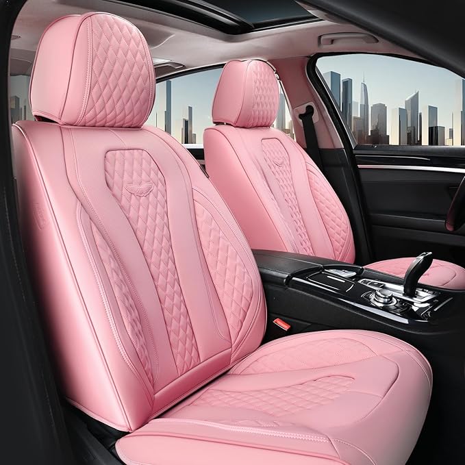 Universal Faux Leather Seat Covers — Front Seat — Pink