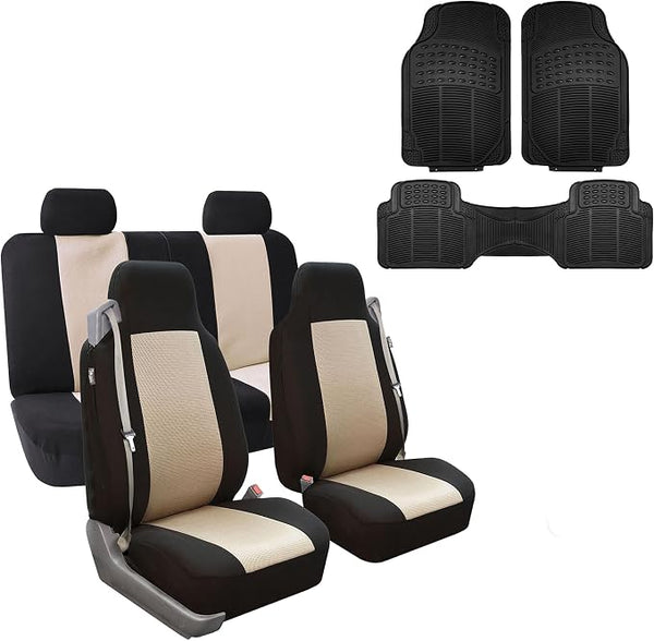 Fabric Car Seat Covers — Beige / Black