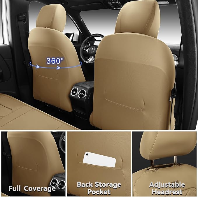 Universal Faux Leather Seat Covers — Full Set — Beige