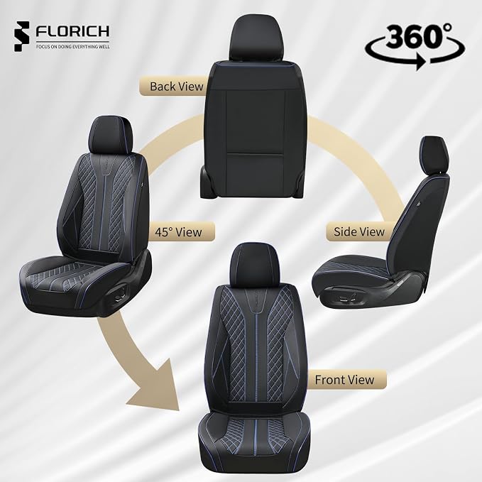 Universal Faux Leather Seat Covers — Full Set — Black / Blue