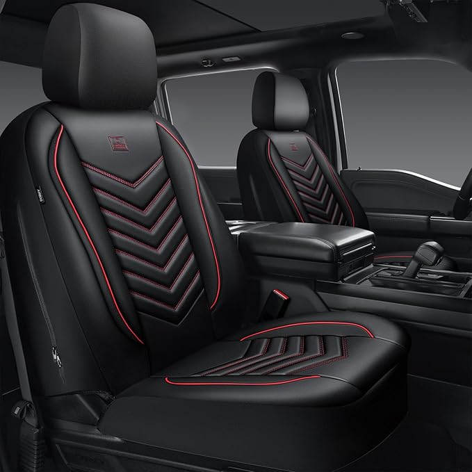 Universal Faux Leather Seat Covers — Front Seat — Black / Red