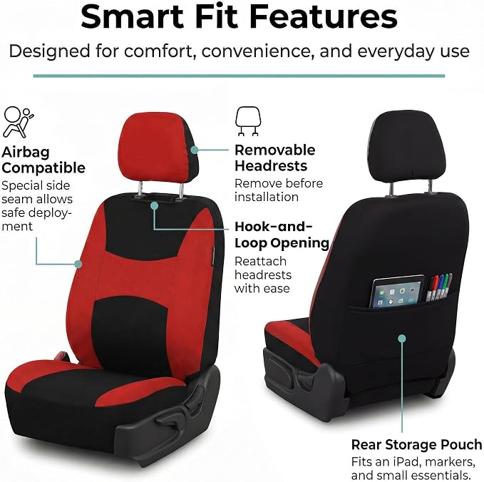 Universal Fabric Seat Covers — Front Seat — Red