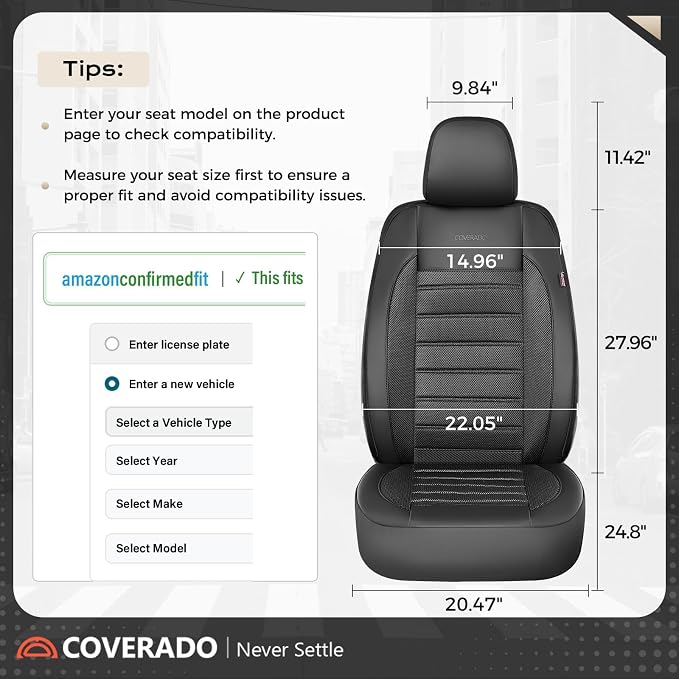Fabric Car Seat Covers — Full Set — Black