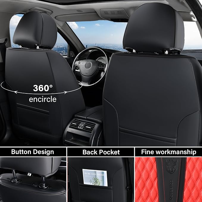 Universal Faux Leather Seat Covers — Front Seat — Red / Black
