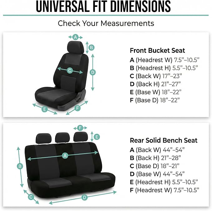 Universal Fabric Seat Covers — Full Set — Black