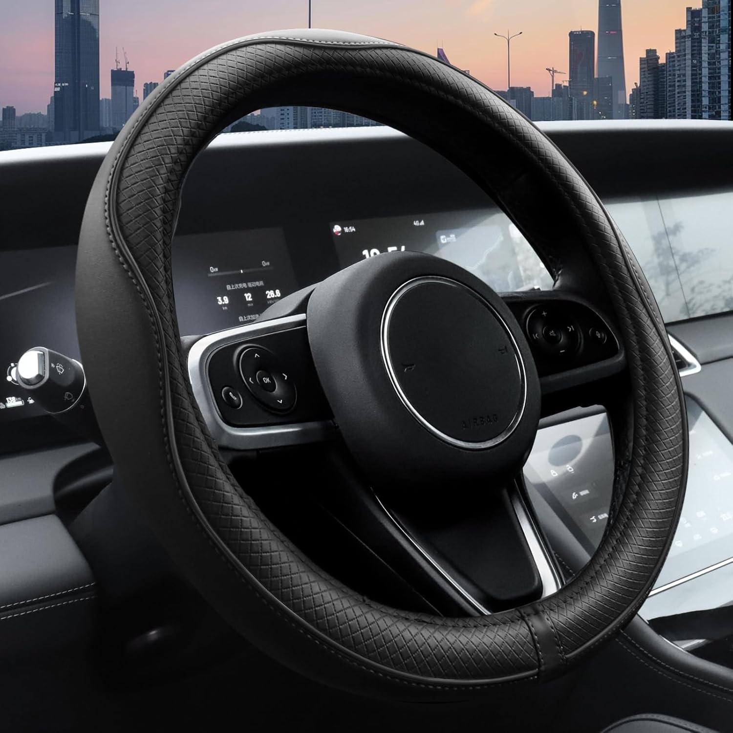Microfiber Leather Steering Wheel Cover – Anti-Slip, Waterproof, Perfect Fit 14.5–15 Black 714hm9rYZXL._AC_SL1500