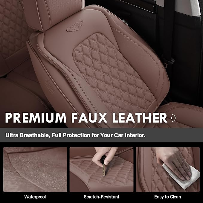 Universal Faux Leather Seat Covers — Front Seat — Brown