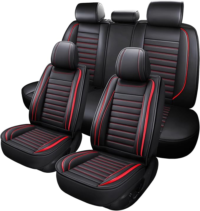 Universal Faux Leather Seat Covers — Full Set — Red