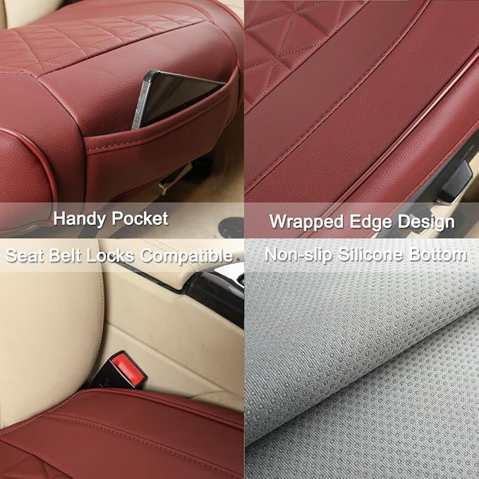 Universal Faux Leather Seat Covers — Front Seat — Black / Burgundy