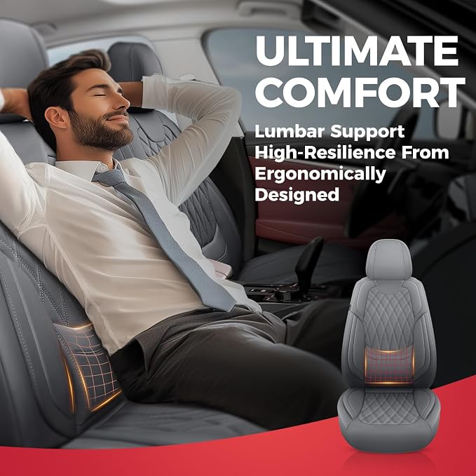 Universal Faux Leather Seat Covers — Full Set — Gray
