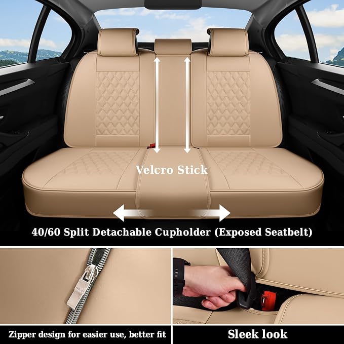 Universal Faux Leather Seat Covers — Full Set — Beige