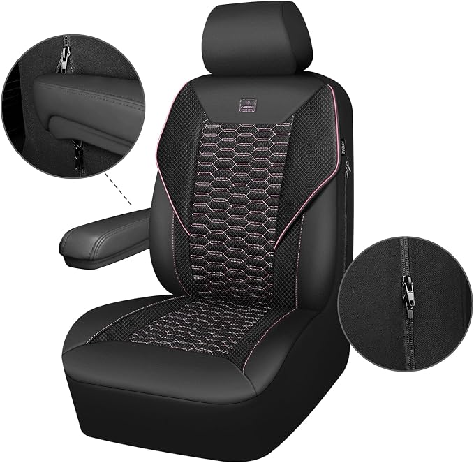 Universal Fabric Seat Covers — Front Seat — Black / Pink