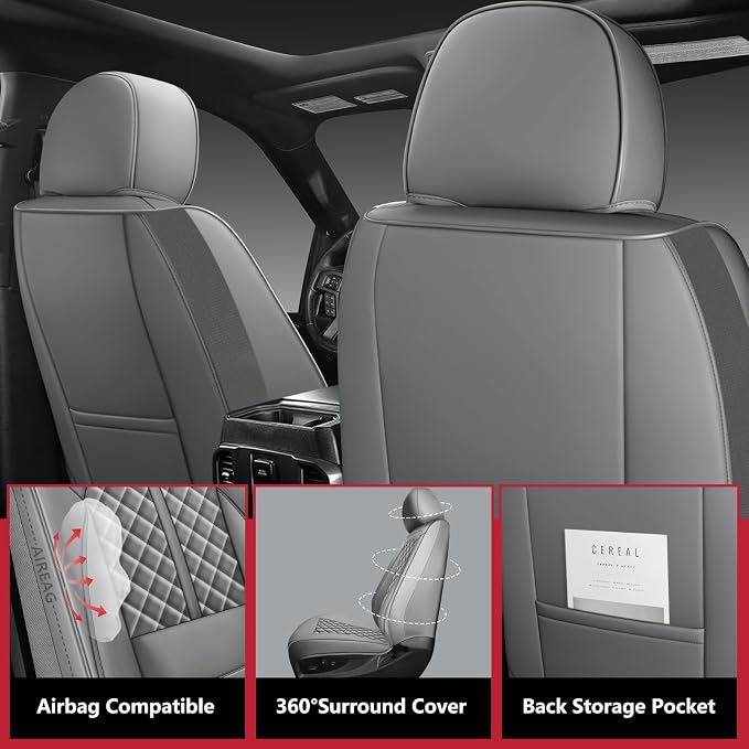 Faux Leather Car Seat Covers — Front Seat — Gray
