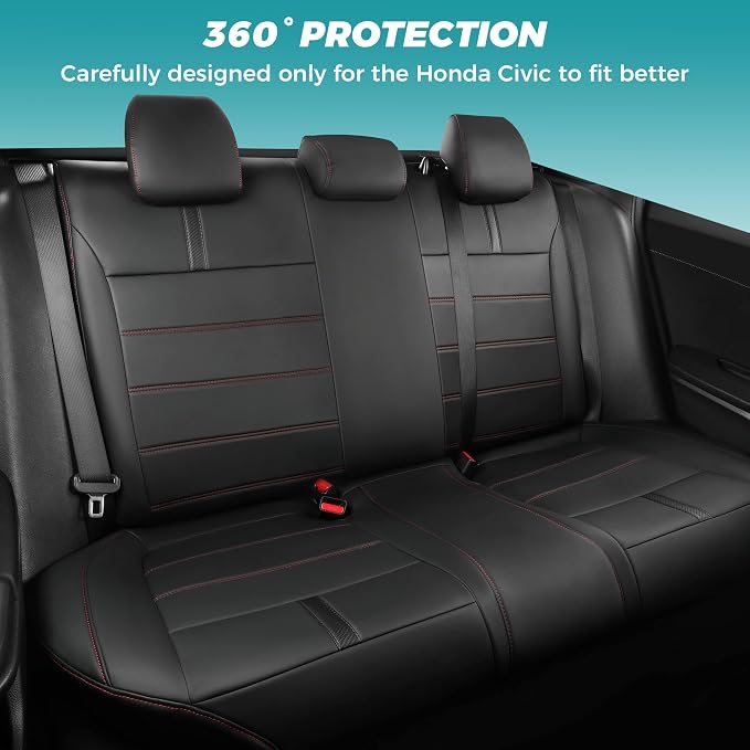 Faux Leather Seat Covers for Honda Civic — Full Set — Black / Red